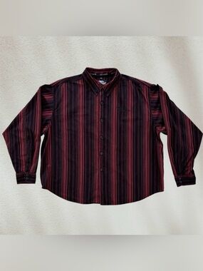 Harley-Davidson Black & Red Striped Long Sleeve Button Down Cotton Shirt, XXL